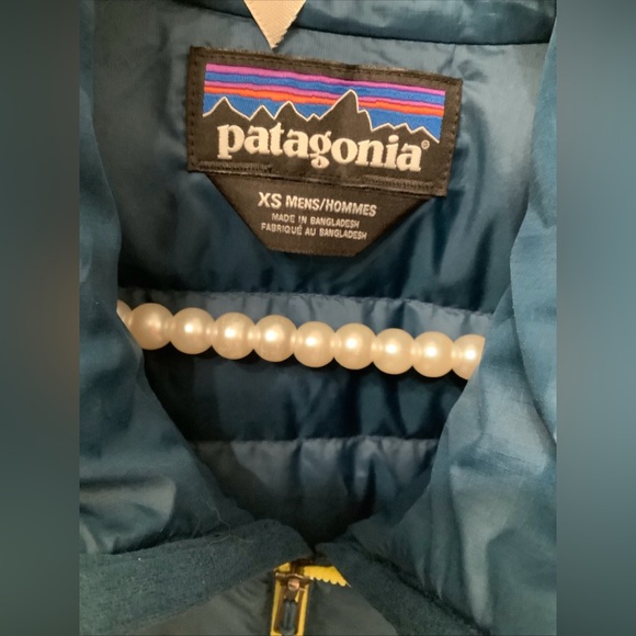 Patagonia Men's Down Puffer Jacket Teal Blue With Lime Yellow Zipper Size XS - Picture 4 of 12
